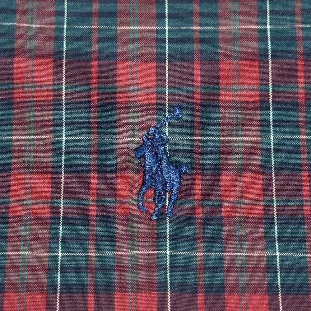 Ralph Lauren Blake Red Tartan Plaid Two-Ply Cotton Button Down Shirt Size Medium